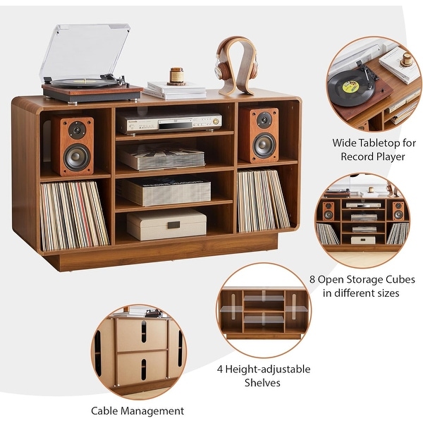 5-Tier Media Storage Cabinet with Adjustable Shelves & Cable
