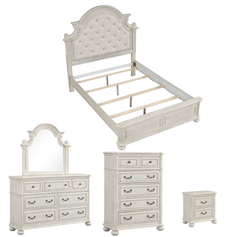 Roundhill Furniture Nelson French Traditional 5-Piece Bedroom Set, Antique White