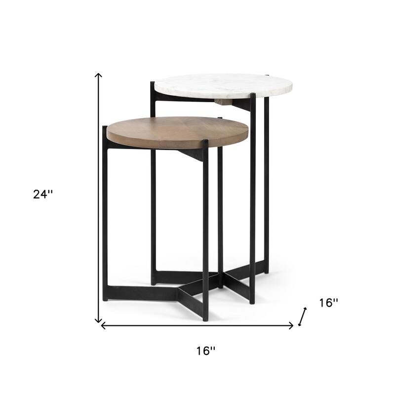 HomeRoots 24" Brown And White Glass Round End Table - 16' X '24' X '16