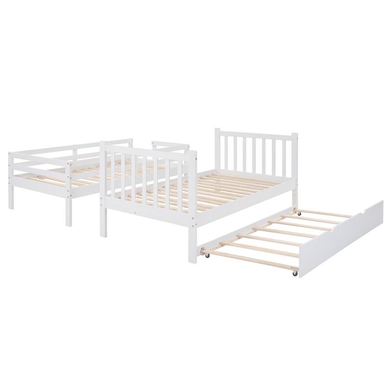 Convertible Twin Bunk Bed with Trundle & Staircase Storage, White/Grey