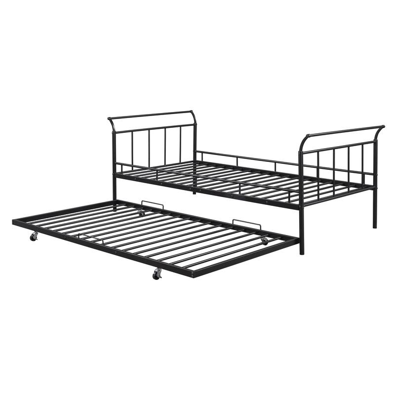 Metal Daybed with Curved Handle Design and Trundle