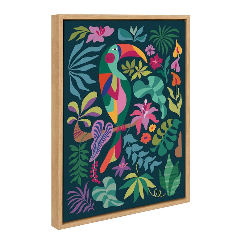 Kate and Laurel Sylvie Tropical Toucan Framed Canvas by Rachel Lee - 18x24 - Natural