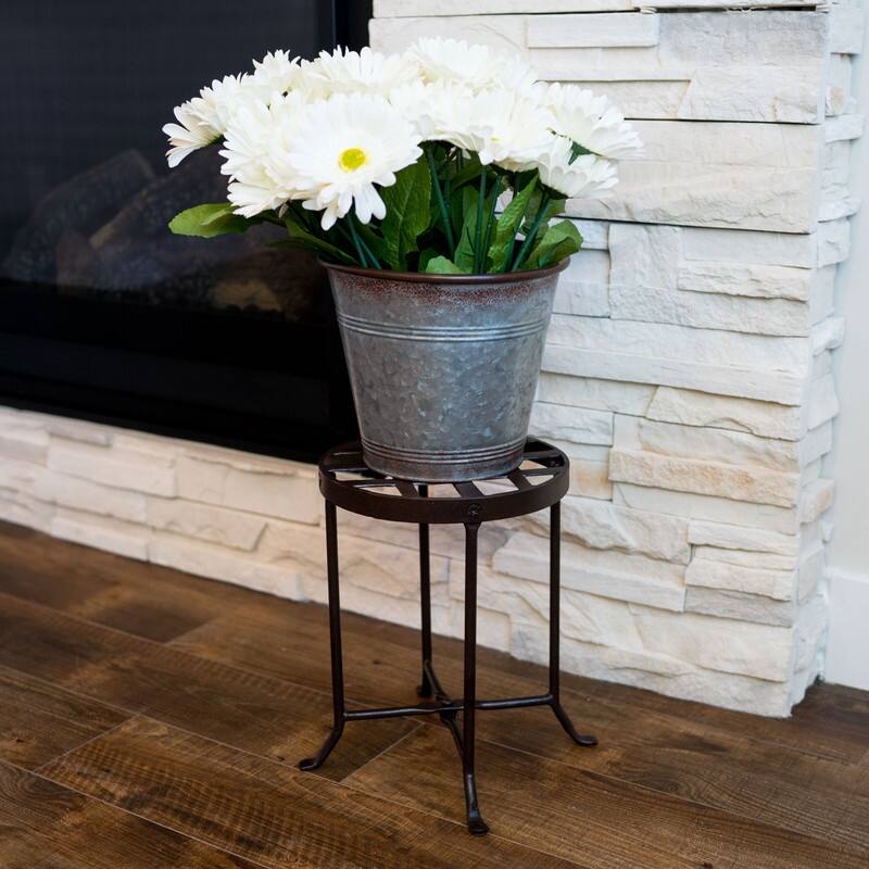 Achla Designs Small Round Table Flowers Plant Stand, 12 Inch Tall, Roman Bronze Powder Coat Finish