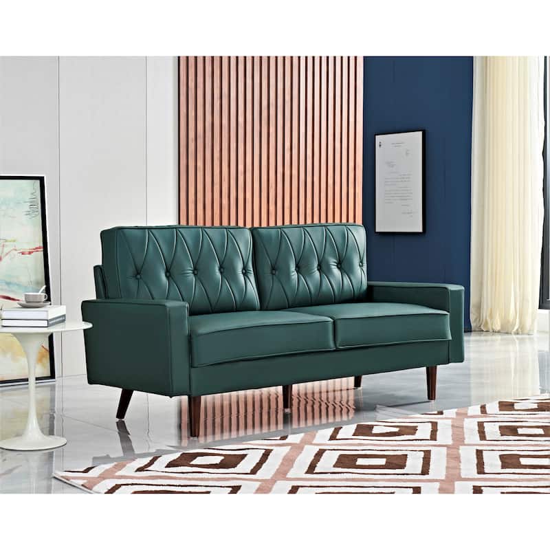 Acire 69.3" Faux Leather Cushion Back Sofa - Blue Green