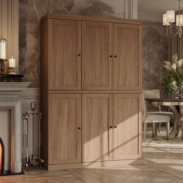 slide 2 of 26, Palace Imports Premium 100% Solid European Oak Hardwood Modular Dining Room Cabinet with Shaker Doors - 48" Wide, 71.5" Tall Natural-Oak