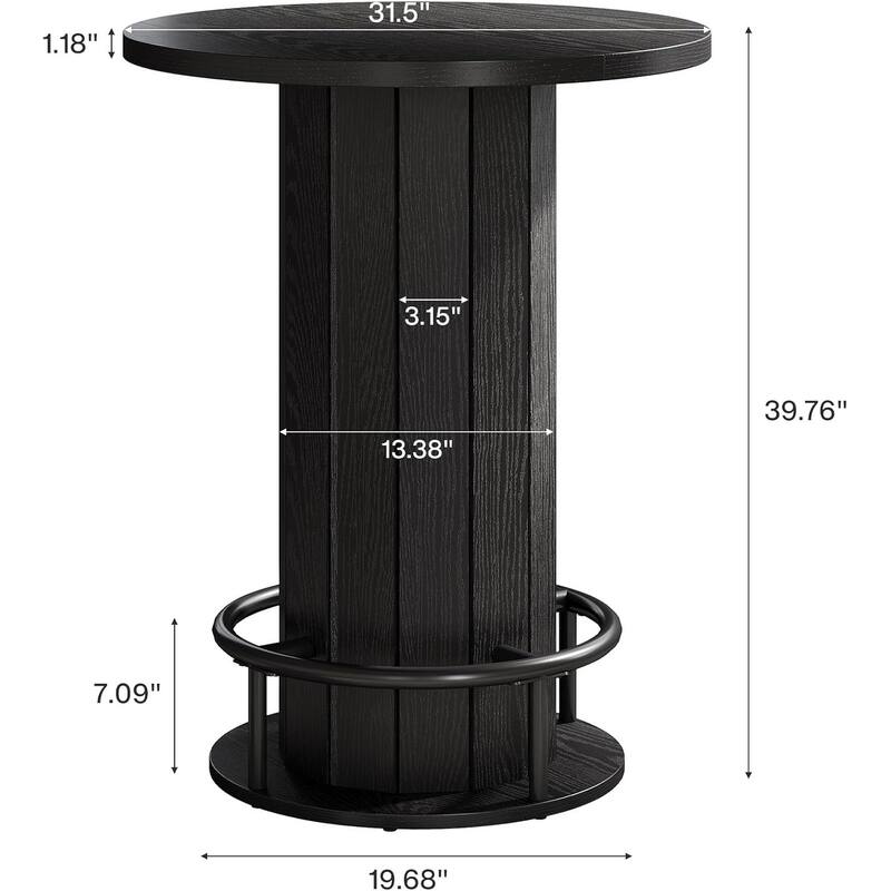 Round Bar Table, Wood Bistro Pub Table with Metal Ring Footrest