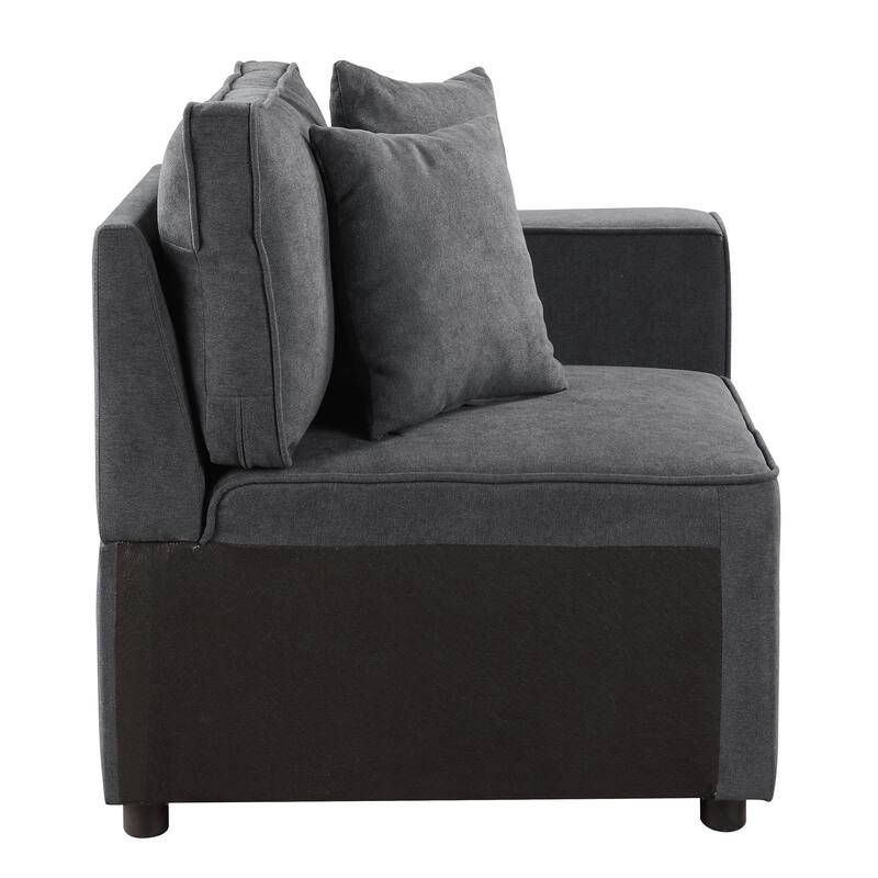 Grey Accent Armchair with Loose Back and Throw Pillows