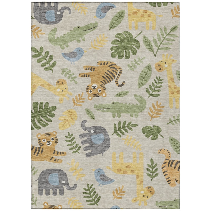 Machine Washable Indoor/ Outdoor Whimsy Safari Animals Chantille Rug
