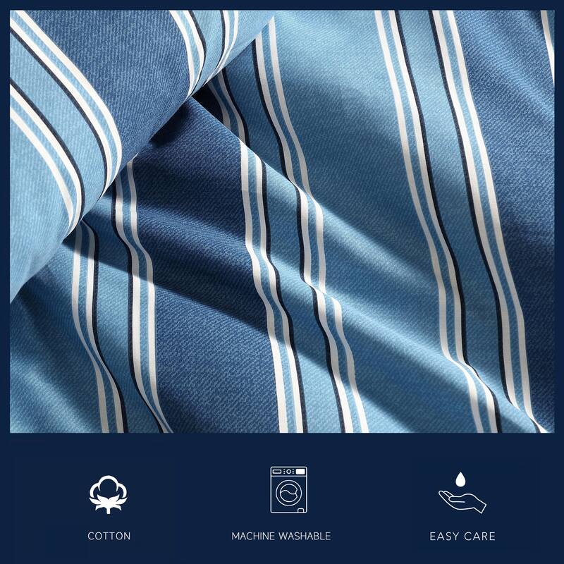 Nautica Gilpin Stripe Penny Pinstripe Reversible Cotton Comforter Set Coastal (Blue)