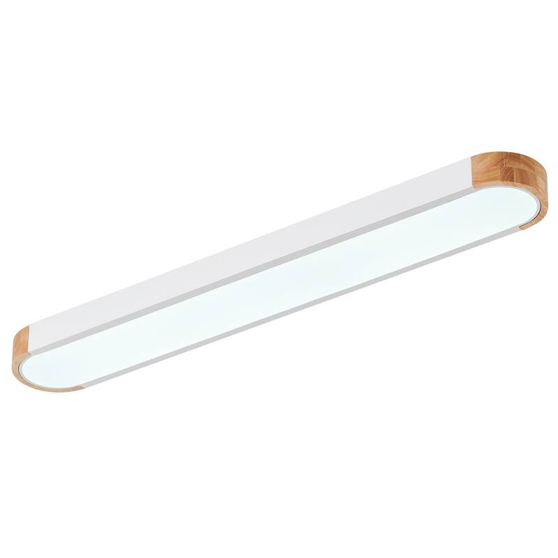 Modern Wood Grain Linear Flush Mount Ceiling Light Matte White LED Fixture for Bedroom Living Room Kitchen - N/A