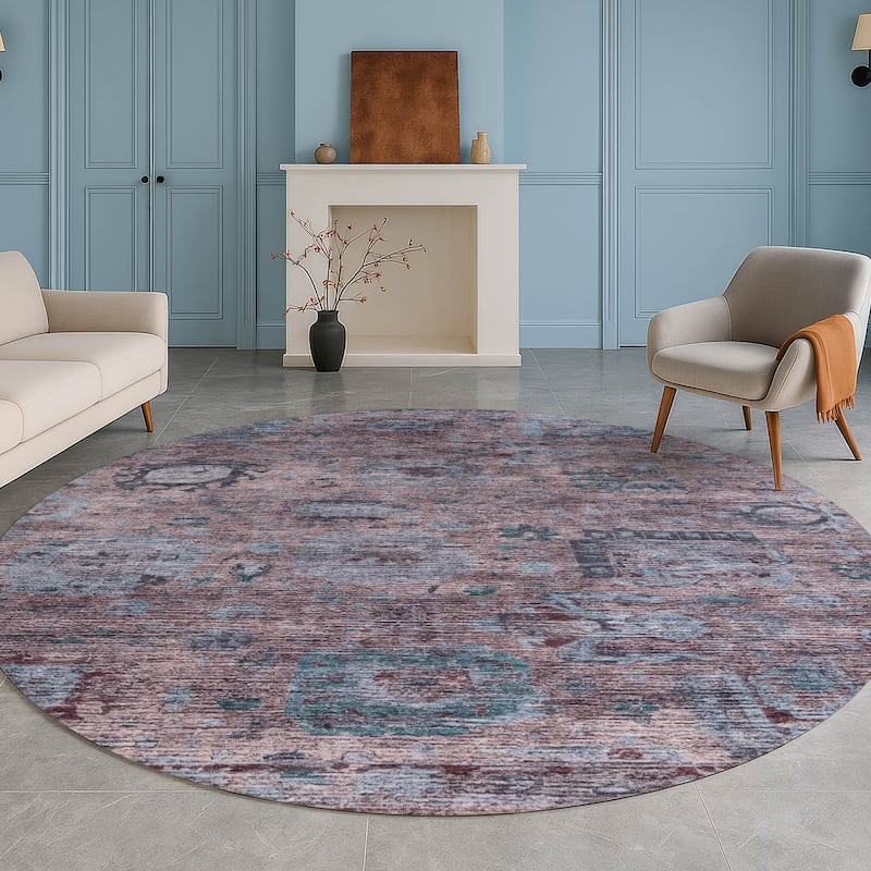 Machine Washable Indoor/ Outdoor Vintage Traditional Chantille Rug