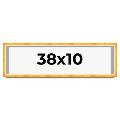38x10 Shadow Box Frame Gold | 1.625 Inches Deep Real Wood Traditional