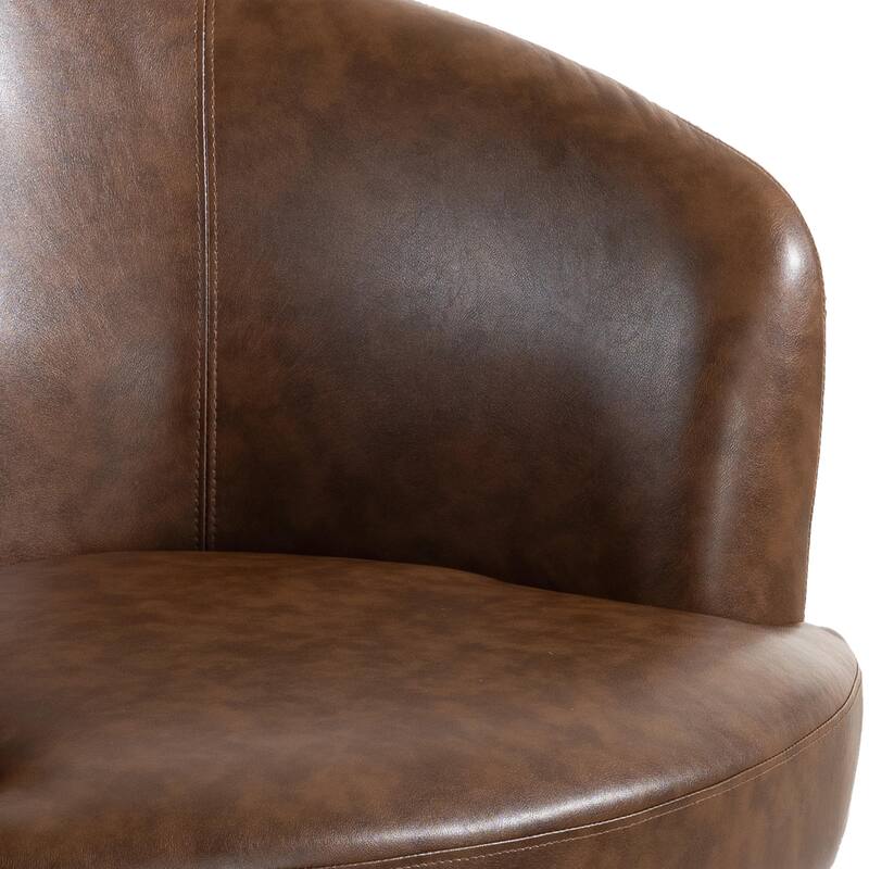 2 Set Faux Leather Club Swivel Barrel Accent Chair