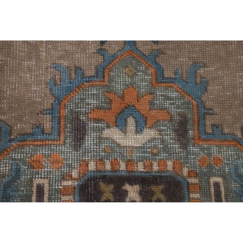Brown Geometric Tabriz Vintage Rug Handmade Wool Carpet - 6'3"x 9'6"