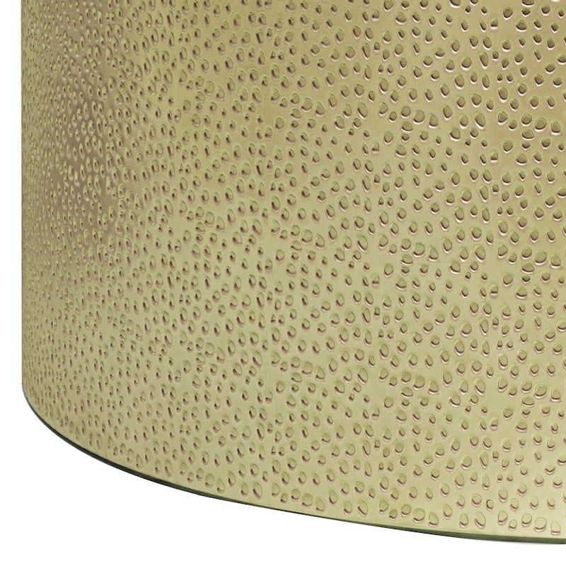 Bet Coffee Table, 26 Inch Round Hammered Look, Modern Gold Iron Metal