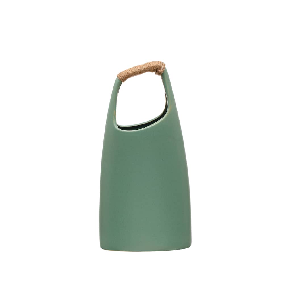 Stoneware Vase with Rattan Wrapped Top Handle