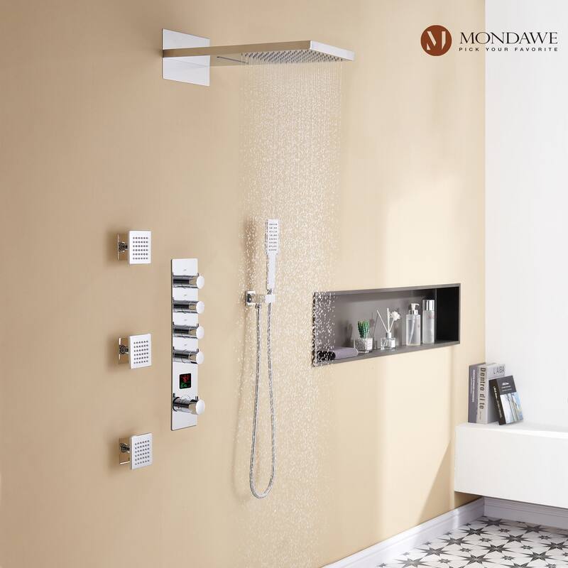 22 Inch Wall Mounted Thermostatic Shower System Temperature Digital Display Shower Faucet Set