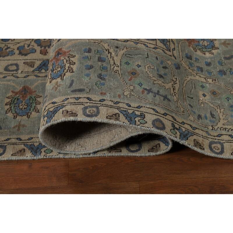 Floral Medallion Tabriz Persian Area Rug Beige Handmade Wool Carpet - 9'7"x 12'9"