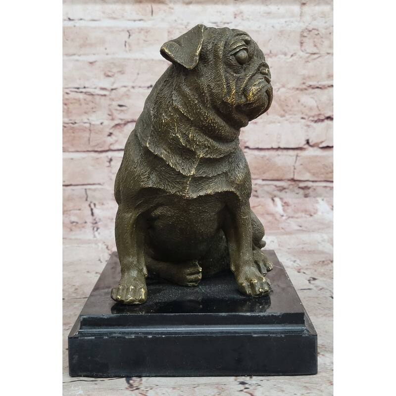 Sitting Pug Bronze Sculpture - Realistic Imitative Dog Breed Animal Art