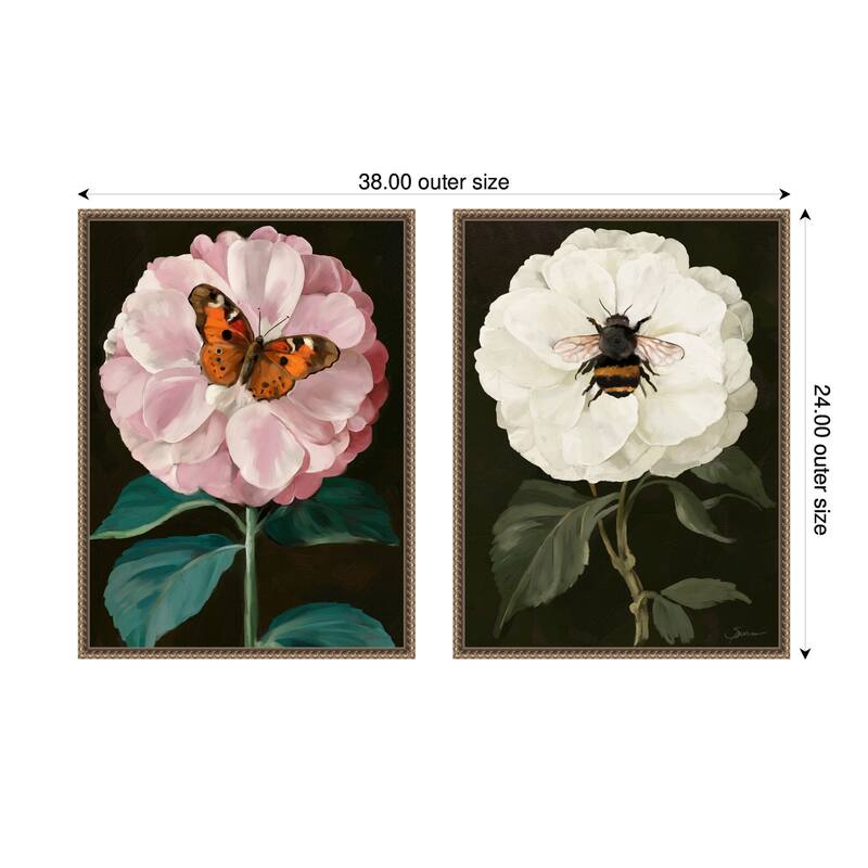 Kate and Laurel Sylvie Beaded Flutter Bug and Busy Bee Framed Canvas Art Set by Mary Sparrow