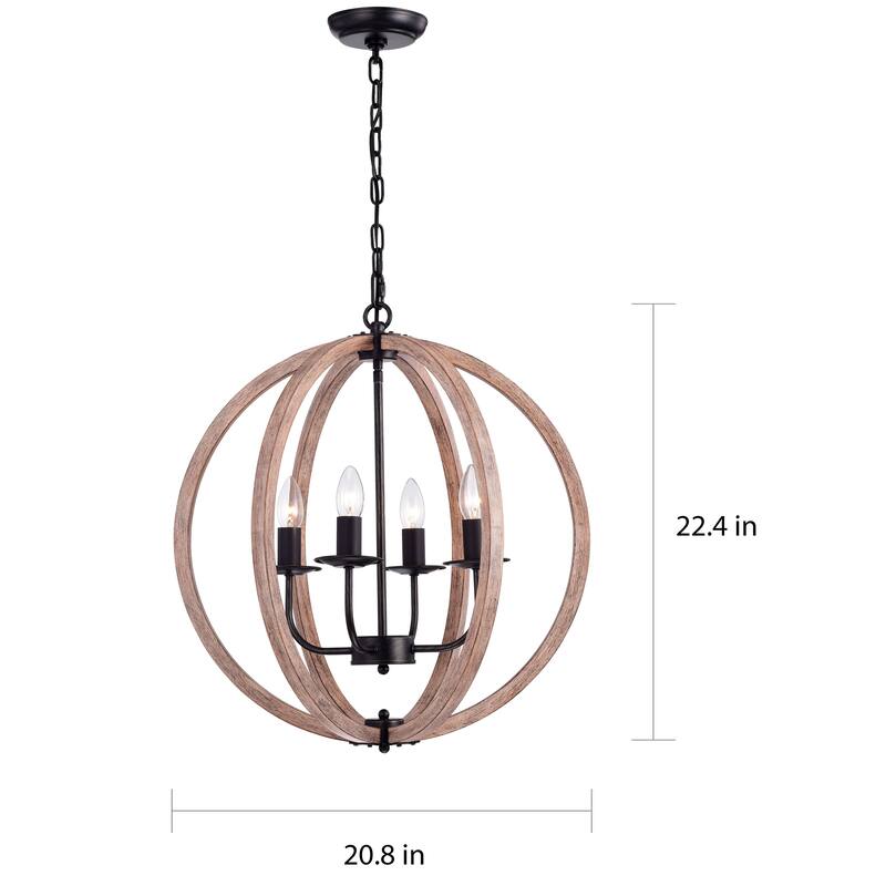 Benita Antique Black Natural Wood Orb Chandelier