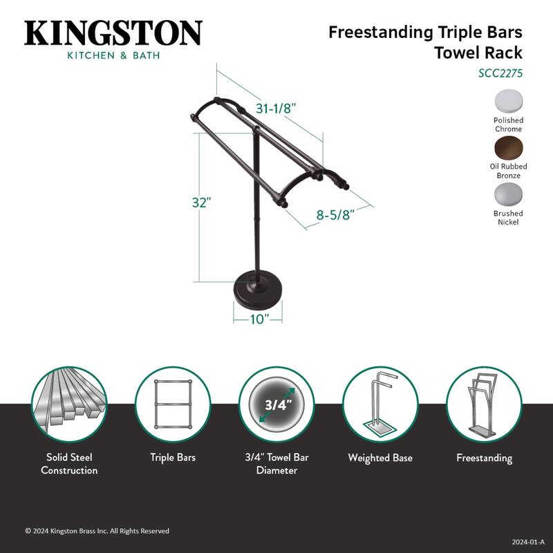 Kingston Brass Oil Rubbed Bronze Pedestal Bath Towel Rack - brown - Oil Rubbed Bronze