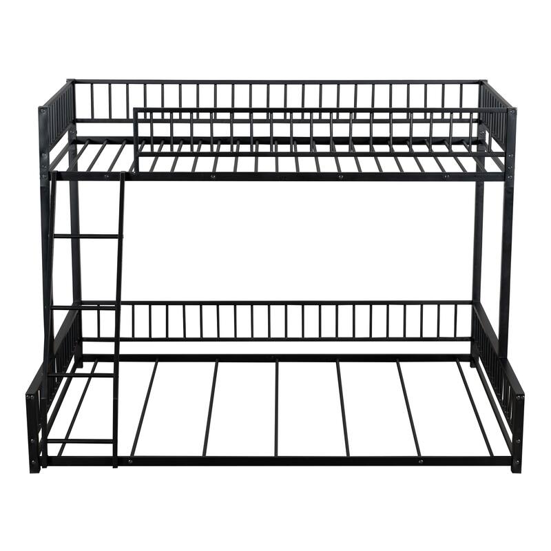 Floor Bunk Bed Heavy Metal Bed Frame with Ladder and Safety Guardrails, Detachable Bunkbeds Design Converts to 2 Platform Beds