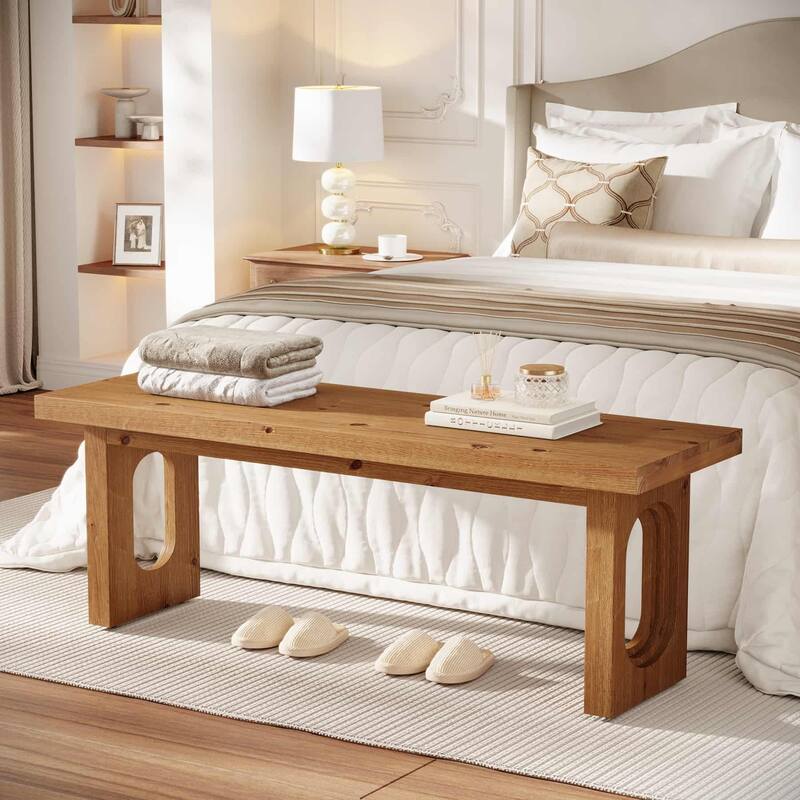 43 Inch Solid Wood Entryway Shoe Bench for Living Room / Bedroom / Hallway / Mudroom - 43.31" L x 13.78" W x 17.72" H