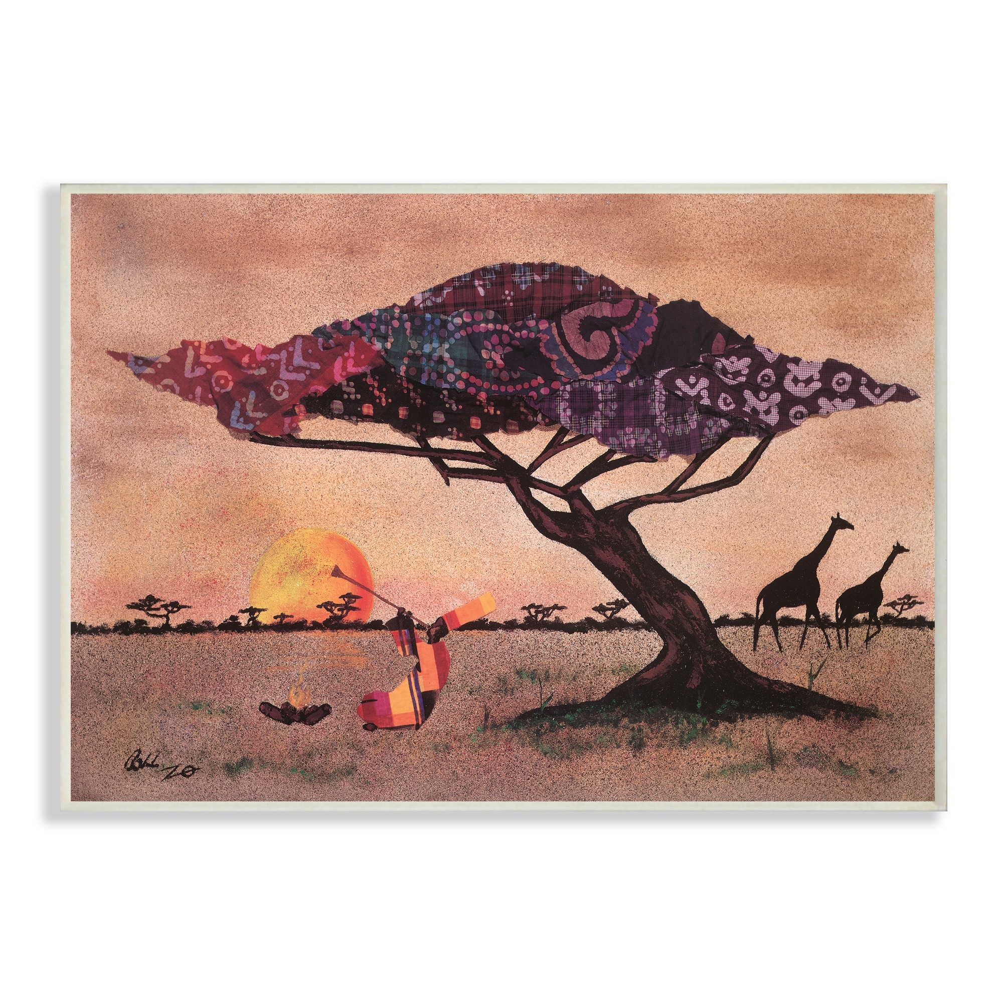 Stupell Industries African Sunrise Safari Landscape Man Playing Trumpet Wood  Wall Art Brown On Sale 32984221