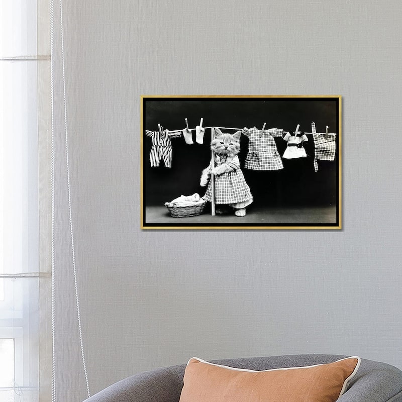 iCanvas "Kitty Laundry" by Vintage Apple Collection Framed Canvas Print