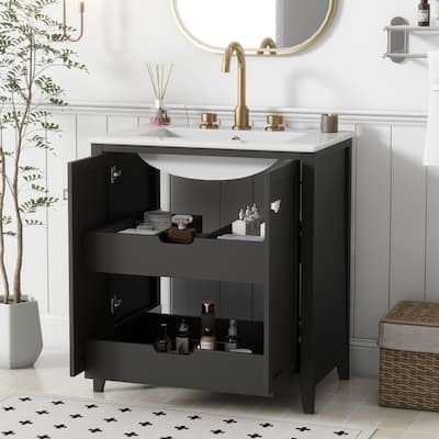 30" Freestanding Bathroom Vanity with Ceramic Sink,2 Doors and 2 Drawers