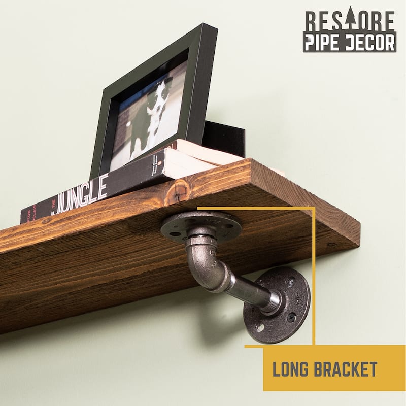 Restore Wood 24 in. Wall Shelf, L-Shape Steel Pipe Brackets, Set of 2
