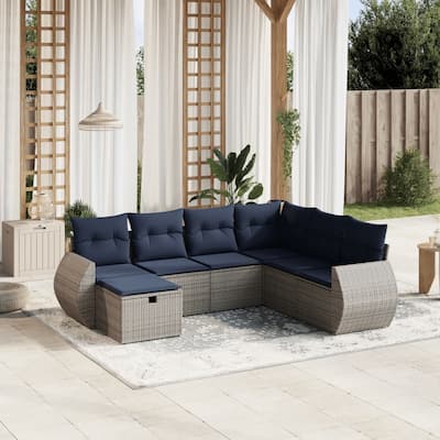 vidaXL Patio Sofa Set with Cushions Outdoor Conversation Furniture Poly Rattan - 24.4" x 24.4" x 27.2"