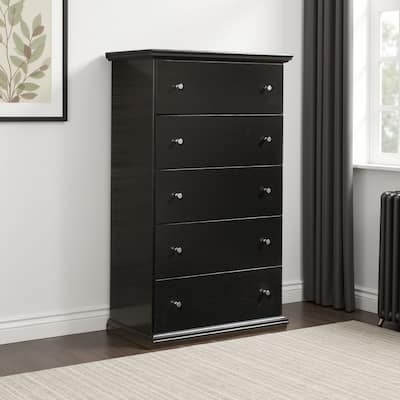 Boli Tall Dresser Chest, 5 Storage Drawers, Black Molded Trim Details