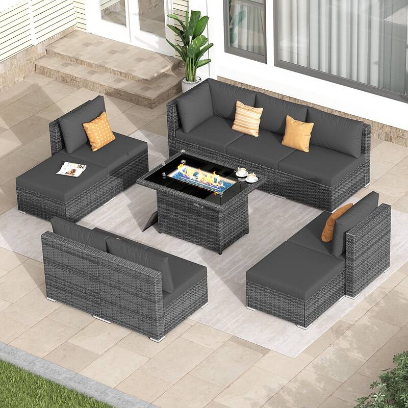 FINCATI Outdoor High-back Wicker Patio Sectional Set, 500 lbs Luxury Oversized Conversation Set, Spacious Couch Set