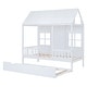preview thumbnail 7 of 11, Twin Size White Wooden House Bed Safety Toddler Bed Frame with Twin Size Trundle, Apex Roof, Safety Guardrail, Windows