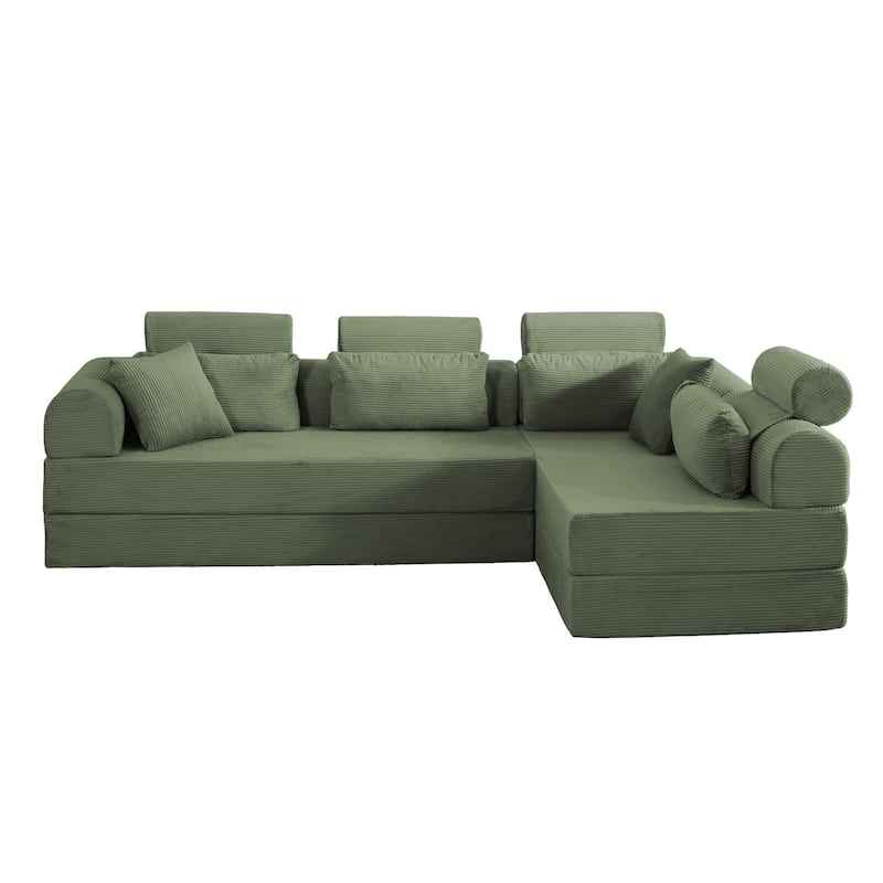 L shape Modular Sectional Sofa, Compressed Sectional Sofa Corduroy Couch, Unfold into a bed, Comfy Compressed Sofa Couch