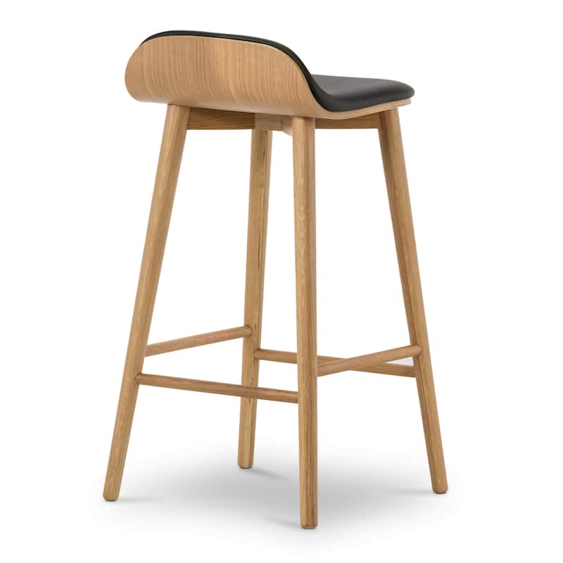 Poly & Bark Notello Leather Counter Stool - 26" Seat Height Solid Oak Wood Frame