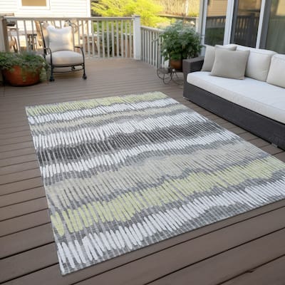 Machine Washable Indoor/ Outdoor Chantille Stripe Abstract Rug