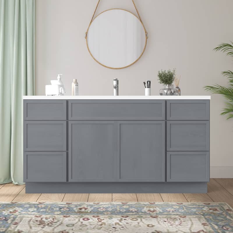 Vanity Art 63" Birch Freestanding Bathroom Vanity Cabinet without Top - Silver