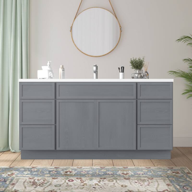 Vanity Art 66" Birch Freestanding Bathroom Vanity Cabinet without Top - Silver