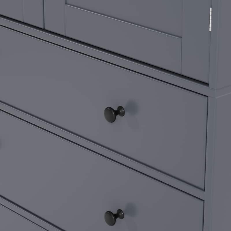 77" Farmhouse Kitchen Pantry, Freestanding Tall Cupboard Storage Cabinet with 3 Adjustable Shelves, 8 Door Shelves, 3 Drawers