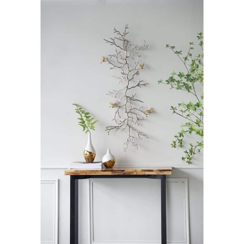 Birds Perched on Branch Wall Sculpture - 43.75" - Silver and Gold