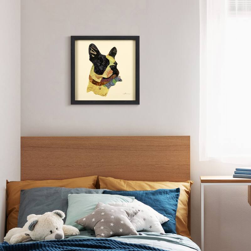 Empire Art "Boston Terrier Closeup" Alex Zeng's dimensional collage, under glass & a black shadow box frame