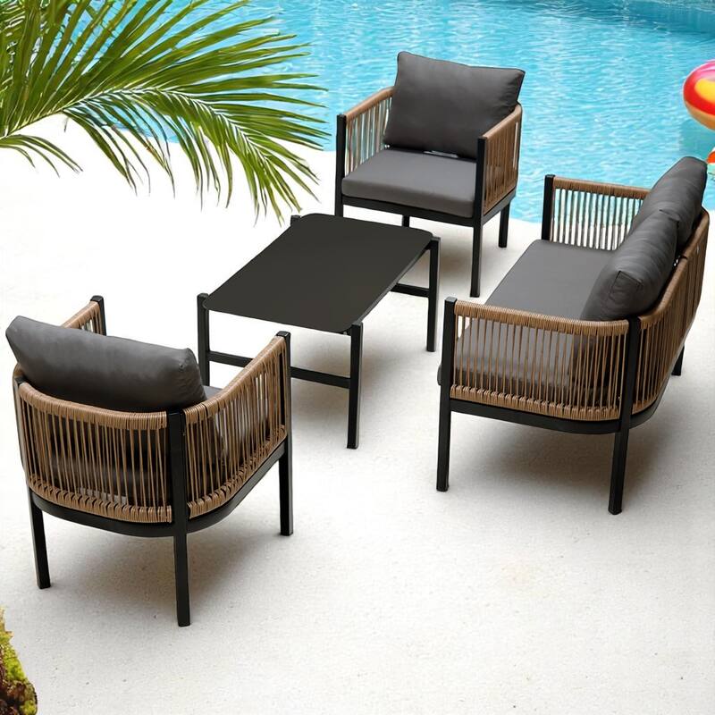 Modular Multi-Person Outdoor Sofa Set with Tempered Glass Table - Ideal for Garden, Backyard, and Balcony