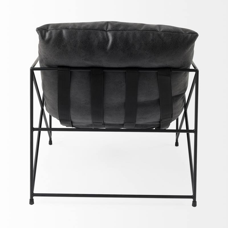 Leonidas Black Faux Leather w/Black Metal Frame Accent Chair