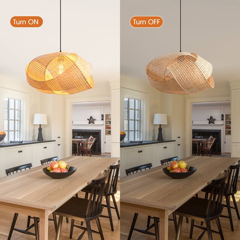 1-Light Personalized Design Rustic Bamboo Hand-Woven Pendant Lamp - 20" W x 59" H