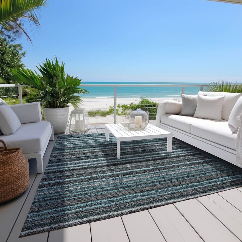 Machine Washable Indoor/ Outdoor Chantille Stripes Rug