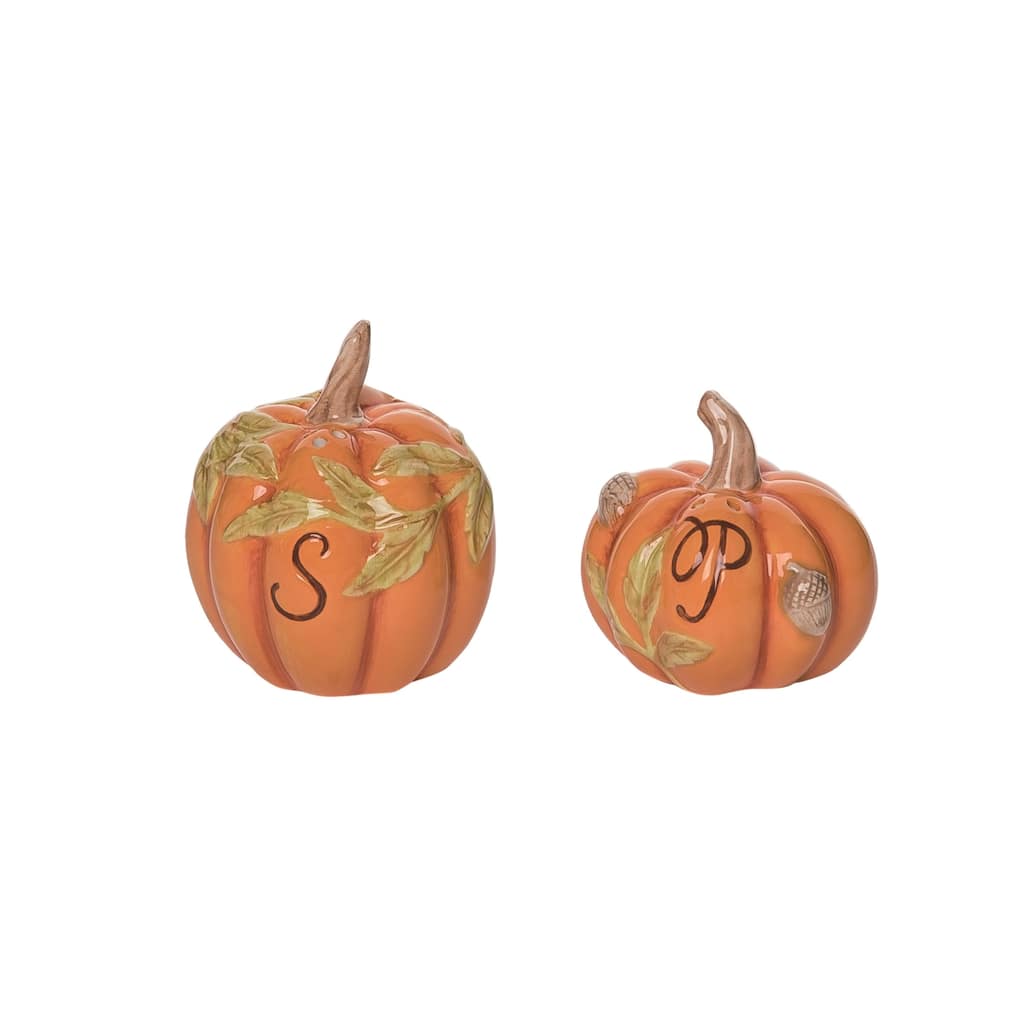 Transpac Dolomite 3.25 in. Orange Harvest Pretty Pumpkin Salt and Pepper Shakers Set of 2