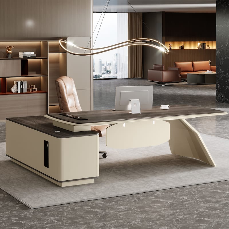 Large Modern Executive Computer Desk with Cabinet for Office